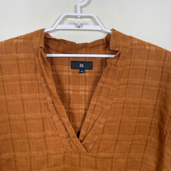Banana Republic Laurel Linen Blend Popover Blouse XL Brown Oversized Bozy‎ - Picture 2 of 9